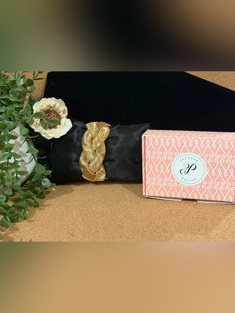 Plunder Design Braided Bangle Bracelet in Rose Gold Tone